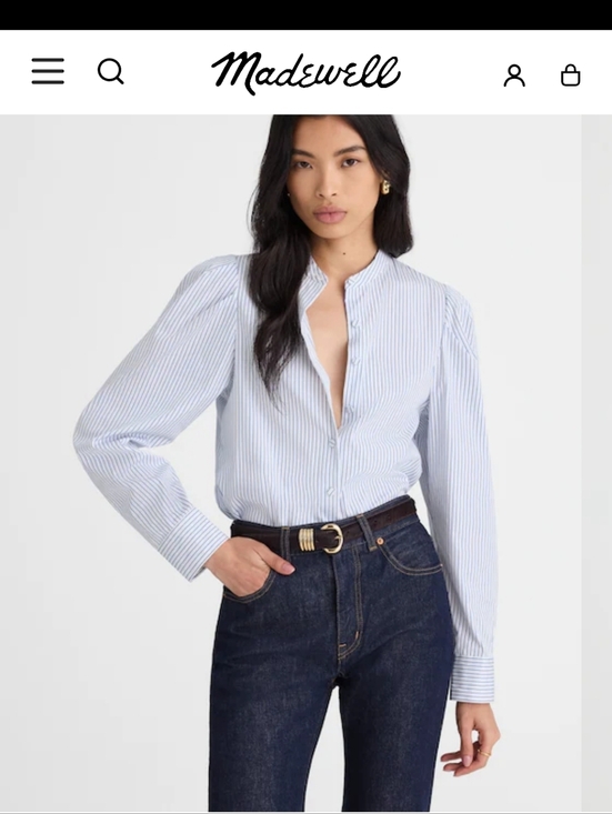 Madewell Tops - Madewell Puff-Sleeve Button-Up Shirt Blue and White Striped Small G219